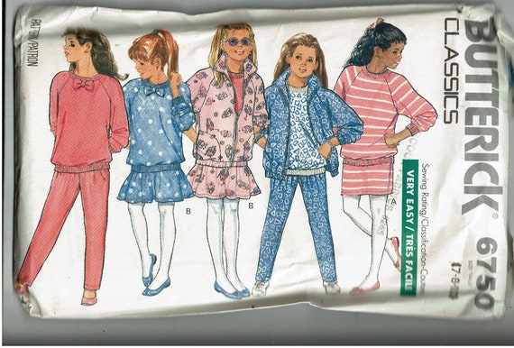 1980s Girls Jacket Tops Skirt and Pants Size Girls Large 7 8