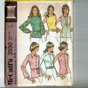 Set of Blouses 1970s McCall&#39;s 3550 Size 14 Bust 36 70s UNCUT Sewing Pattern