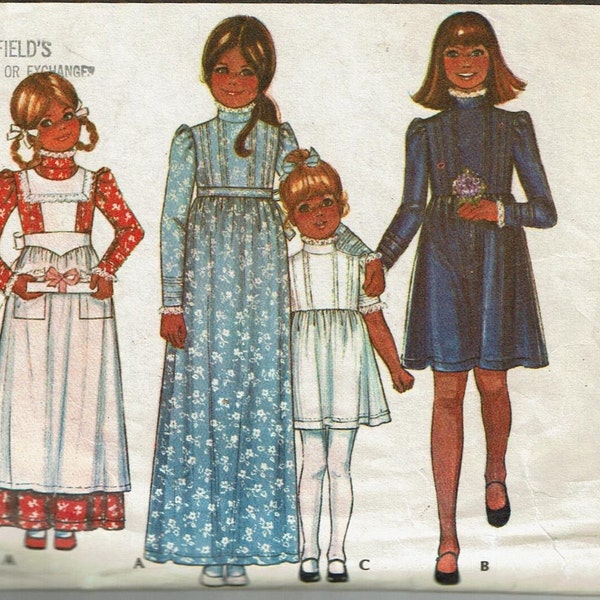 Girls size 8 dress and Apron pattern by Laura Ashley McCalls 5278 1970s Vintage Sewing Pattern