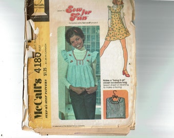 Jumper dress or top Young junior teen size 7/8 1970s Sewing Pattern & make a "hang it all" Closet accessory bag McCalls 4180 Sew for Fun