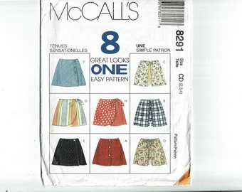 UNCUT Sewing pattern Child sizes 2 3 4 Easy McCalls 8291 Child Toddler girls skort pattern 8 great looks 1 easy pattern