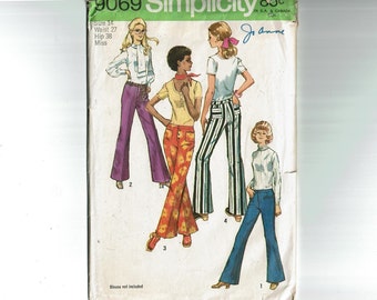 70's Hip Hugger Pants 1970's Vintage Sewing Pattern Size 14 Simplicity 9069