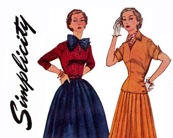 Vintage 1950 Sewing Pattern Skirt Blouse Overblouse detachable Bow Size 11 Bust 29 Junior misses Simplicity 3969 50s UNCUT Pattern