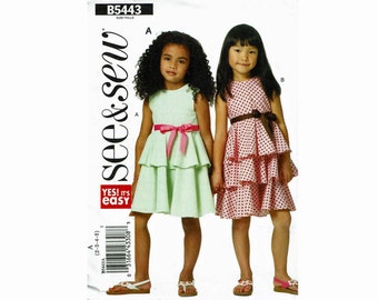Easy Little Girls dresses sizes 2 3 4 5 UNCUT OOP sewing pattern See & Sew 5443 Tiered Ruffles Party dress summer