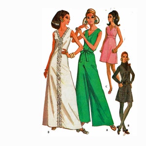 1960s Palazzo Jumpsuit & Dress Pantdress Size 10 Bust 32 1/2 or size 12 Bust 34 McCalls 2185 Vintage Sewing Pattern