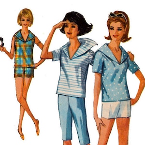 Nautical Blouse and Cabin boy length pants and shorts 1960s UNCUT Vintage Sewing Pattern Junior Size 13 Bust 33 Simplicity 5386