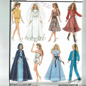 Simplicity Crafts 8333 doll clothes UNCUT sewing pattern for 11 1/2&quot; fashion doll dress formal bride western capes