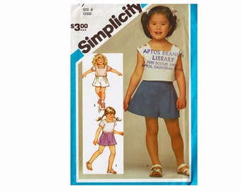 Child Size 6 Pull on Short and Pullover Tops in 2 lengths Uncut 1980s Sewing Pattern kids cropped top Simplicity 6421