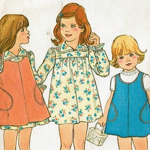 70s Dress and Jumper 1970s Girls Size 6 UNCUT Vintage Sewing Pattern Simplicity 7366