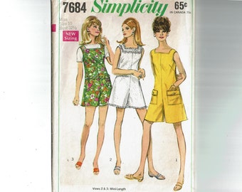 1960s Pantdress Romper Vintage Sewing Pattern Size 10 and Size 12 Simplicity 7684 60s pattern pant dress jumpsuit