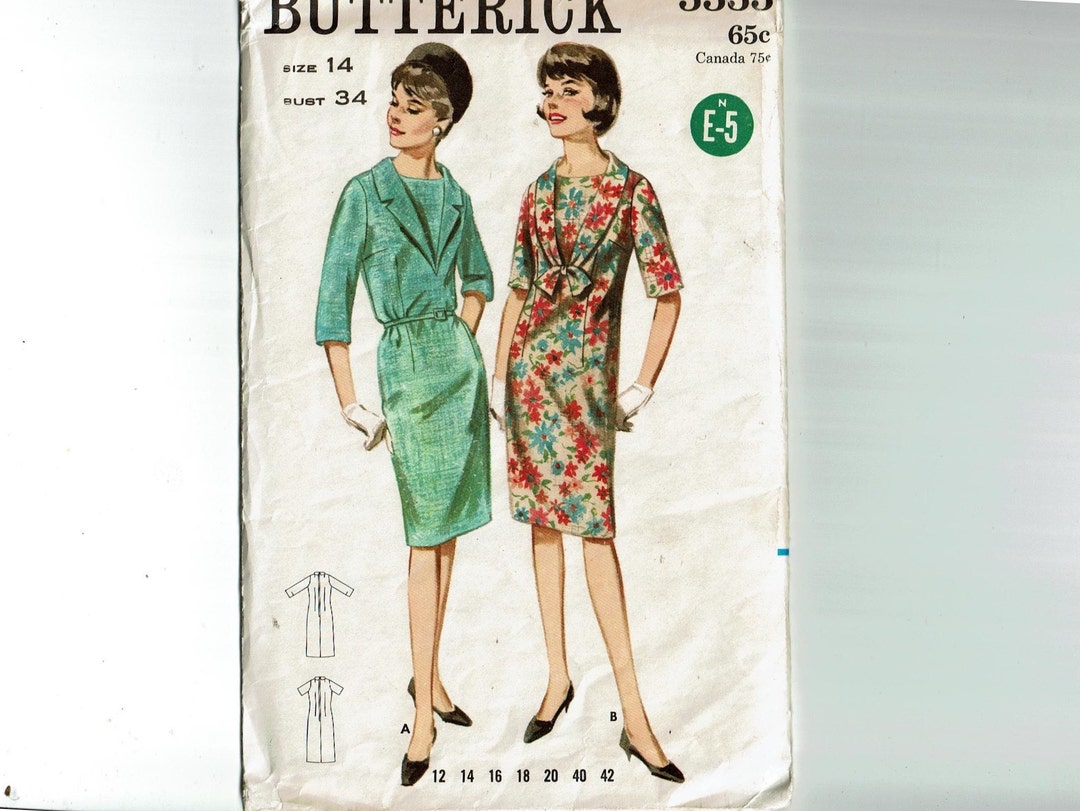 Wide Collar Pattern 1960s Dress With Two Collars UNCUT Sewing Pattern Butterick 3333 Size ...