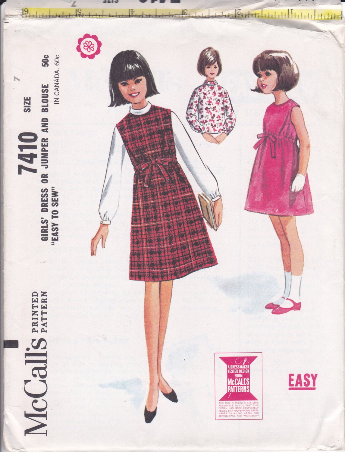 Girls Size 7 60s Easy to Sew Dress or Jumper and Blouse Pattern High ...