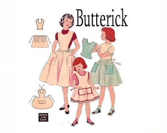 1950s Little Girls Size 4 Quick & Easy School Apron Cooking Apron with removable bib Butterick 7091 from 1954 Vintage Sewing Pattern