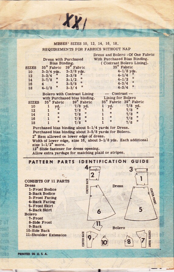 S3116 | Simplicity Sewing Pattern 1950s Misses' Bolero Suit