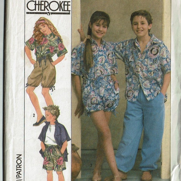 1980s Boys' and Girls' Pants short and Shirt UNCUT Sewing Pattern Sizes S (7) M (8-10) L (12) Simplicity 9237