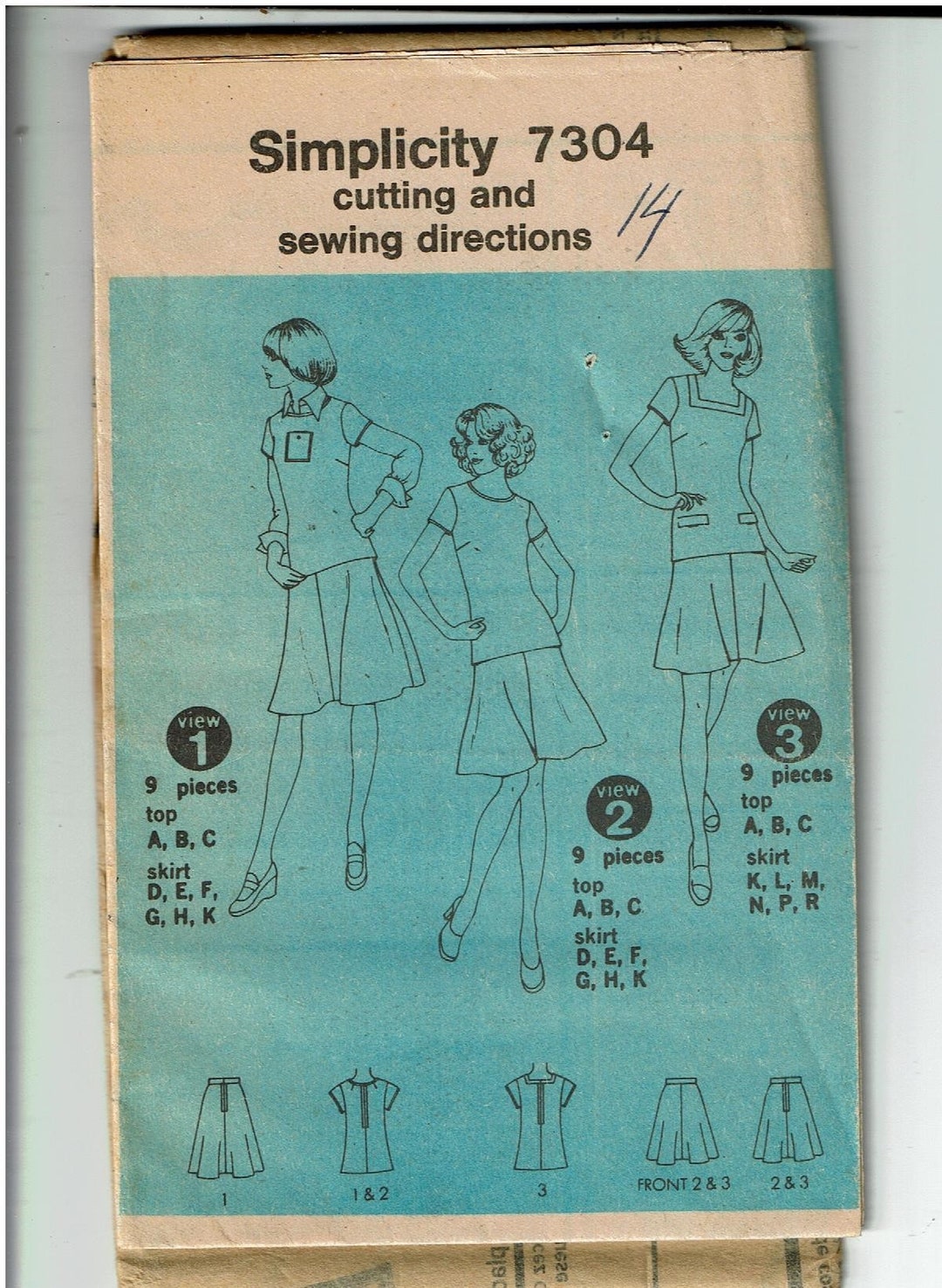 1970s Uncut Sewing Pattern Size 14 Skirt and Top Simplicity 7304 *no ...