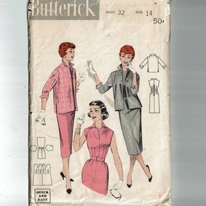 1950s Quick N Easy Sheath Dress and Jacket Size 14 Bust 32 Vintage Sewing Pattern Butterick 7245