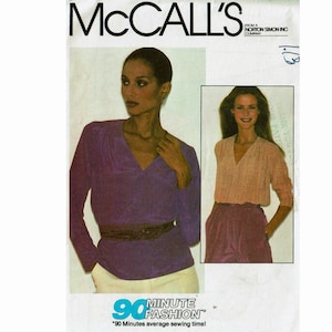 Pullover Top UNCUT Sewing Pattern, Size Medium 14-16 McCalls 7390 Bust 36-38 1980s sewing pattern 90 Minute Fashion