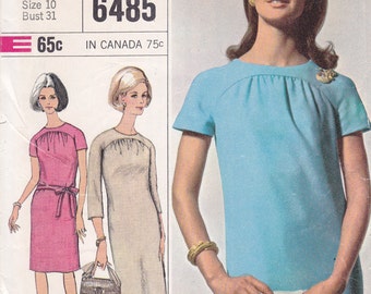 Designer Fashion Simplicity 6485 size 10 or Size 16 1960s Sewing Pattern dress with round neckline and yoke