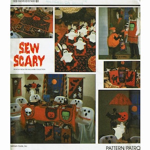 Halloween decorations 1980s Sewing Pattern Simplicity crafts 8889 Party decorations Sew Scary Uncut ghosts aprons tote mobile