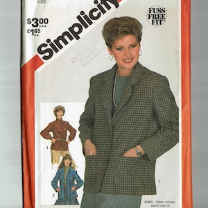 UNCUT Sewing Pattern Simplicity 5664 Size 8 or Size 18 Jacket blazer 1980s