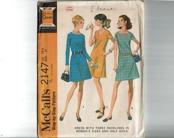 Half Size 14 1/2 Bust 37 Dress Ladies UNCUT Sewing Pattern 1960s McCalls 2147