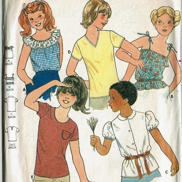 1970s Girls Tops Size 14 breast 32 UNCUT Vintage Pattern Fast & Easy Butterick 6561