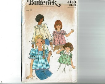 Girls Tops Size 8 Retro 1970s retro fashion Vintage Sewing Pattern Butterick 4143