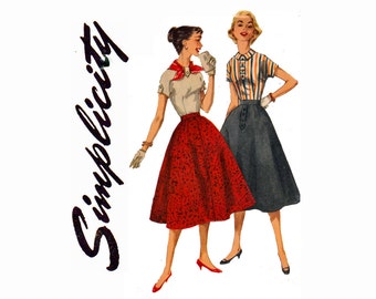 Simple to Make Vintage 1950s UNCUT Sewing Pattern Skirt Blouse Size 15 Bust 35 Teen Age Learning to Sew Pattern Simplicity 1736