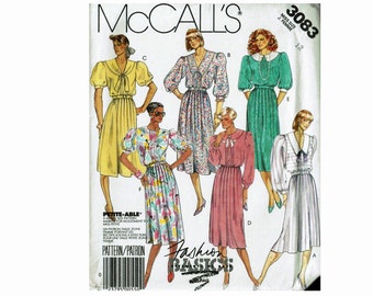 80s Dress Bow Tie and Belt Size 12 Bust 34 Uncut Sewing Pattern McCalls 3083 Fashion Basics Sleeve Collar and Neckline variations