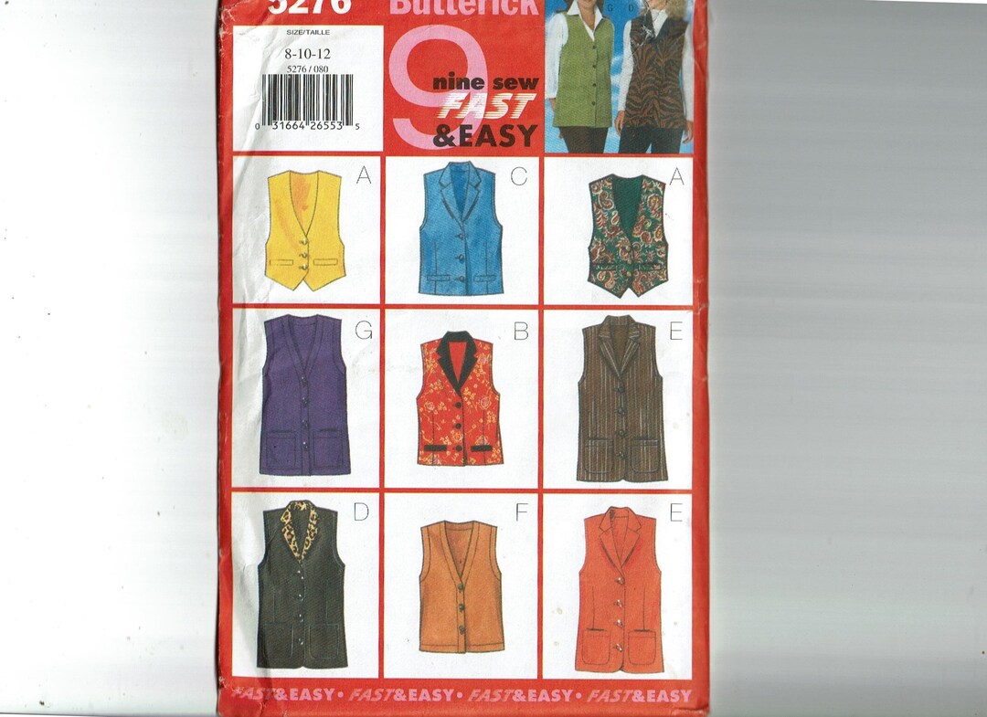 Easy UNCUT Sewing Pattern Vest Sizes 8 10 12 Butterick 5276 9 Etsy