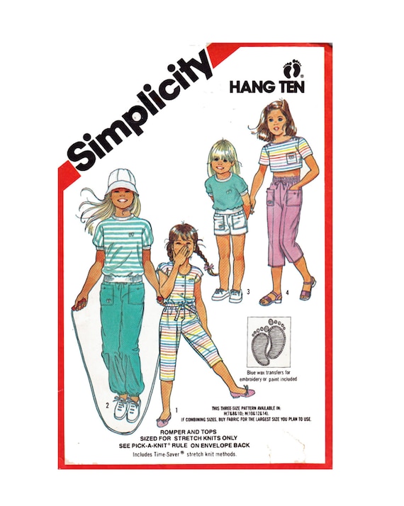 Hang Ten Romper Top Pants Capris Shorts Stretch Knits Sporty 1980s Uncut  Sewing Pattern Simplicity 5905 Sizes 7 8 10 or 10 12 14 Jumpsuit -   Canada