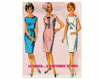 60s Shift Dress Junior Size 15 Bust 35 Classic Fashion Simplicity 5850 Vintage Sewing Pattern 1960s Dress and Scarf