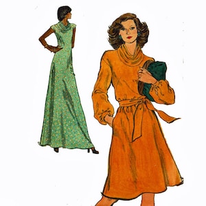Very Easy Vogue 8990 Size 14 Bust 36 Dress long or short Cowl Neckline Dress Evening length Vintage 70s UNCUT Sewing Pattern
