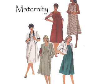 Maternity dress and jacket Size 10 Bust 32 1/2 or Size 14 Bust 36 uncut sewing pattern from 1983 Simplicity 6252