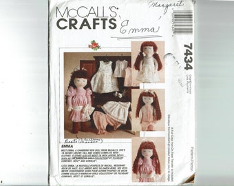 McCalls Crafts 7434 Doll and Her Clothes Sewing Pattern 18" UNCUT Sewing Pattern Emma with 1 color transfer
