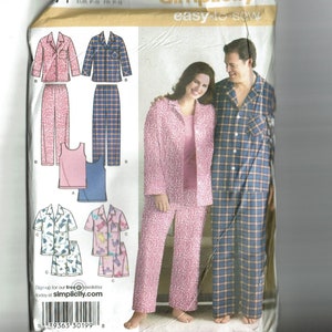 Uncut Simplicity 3971 Sewing Pattern Easy to sew Women's and Men's Pajamas in 2 lengths and tank tops s m l and xl xxl xxxl
