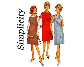 1960s Mod Maternity Dress or Jumper and Blouse roll collar Bust 34 Size 14 UNCUT Sewing Pattern Simplicity 6196 Sleeveless Maternity dress