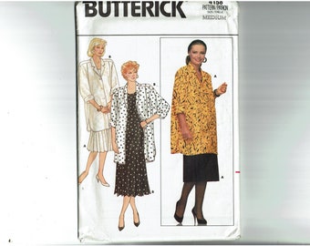 Sewing Pattern 1980's Loose Fitting Shirt-Dress Uncut Sewing Pattern Size Medium 12 14 , Butterick 4158
