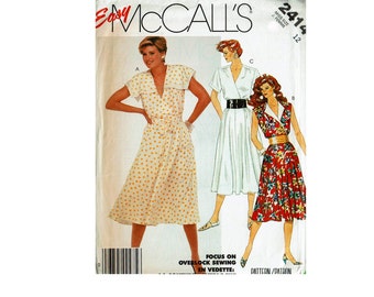 Classic Dress Full Skirt Easy to Sew UNCUT 1980s Sewing Pattern Size 12 Bust 34 Easy McCalls 2414 Lapped front bodice