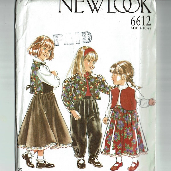 New Look 6612 UNCUT Sewing Pattern Sizes 4-10 Toddler Child Kids Vest jacket Skirt and Trousers