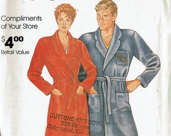 1980s McCalls  Sizes Xs-XL Bust/Chest 32 1/2-46" men's and women's robe McCall's Quick Wrap-Up UNCUT Sewing Pattern