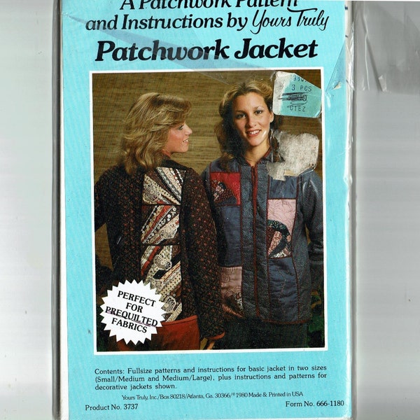 Patchwork Jacket UNCUT Sewing Pattern and Instructions by Yours Truly 3737 Small/medium 8-10 and Medium/Large 12-14