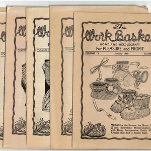 6 Work Basket booklets 1940s crochet Home and Needlecraft for Pleasure and Profit