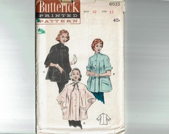 1950s Vintage Maternity Smocks Sewing Pattern Size 12 Bust 30 Butterick 6533 Tunic Top for the expecting mama to be