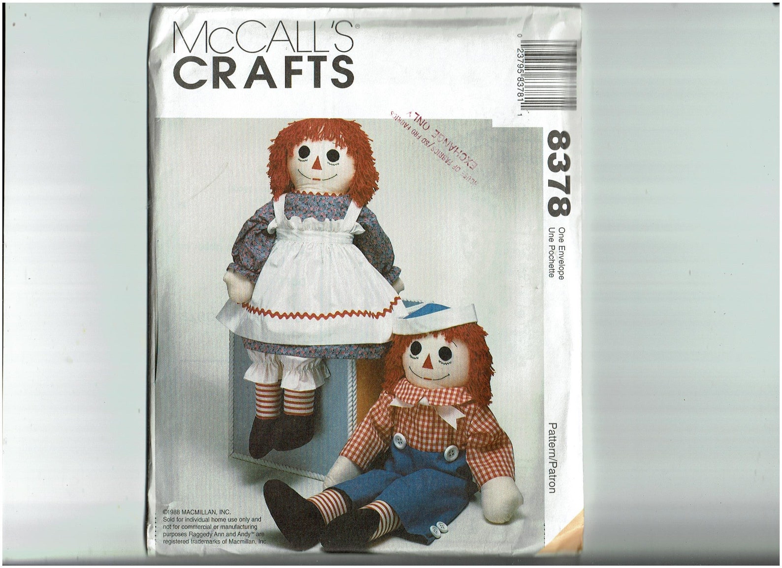 Mccalls Crafts 8378 UNCUT Sewing Pattern Stuffed Raggedy Ann - Etsy