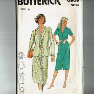 UNCUT Sewing Pattern Dress and Jacket Butterick 6969 half sizes 12 1/2 14 1/2 16 1/2 1980s