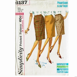 1960s Skirt UNCUT 1960s Sewing Pattern 60s Simplicity 6137 Skirt Waist 24 Hip 33 Proportioned to your Height
