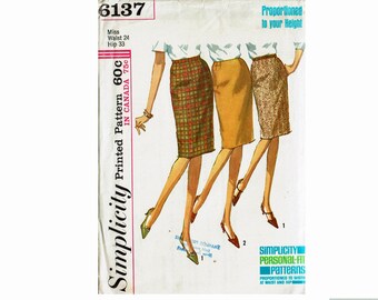 1960s Skirt UNCUT 1960s Sewing Pattern 60s Simplicity 6137 Skirt Waist 24 Hip 33 Proportioned to your Height