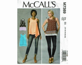 Misses' Pullover Sleeveless Tops with Overlays, Sizes 14 16 18 20 22, OOP UNCUT Easy Sewing Pattern, McCall's 7389 Misses' Summer blouses